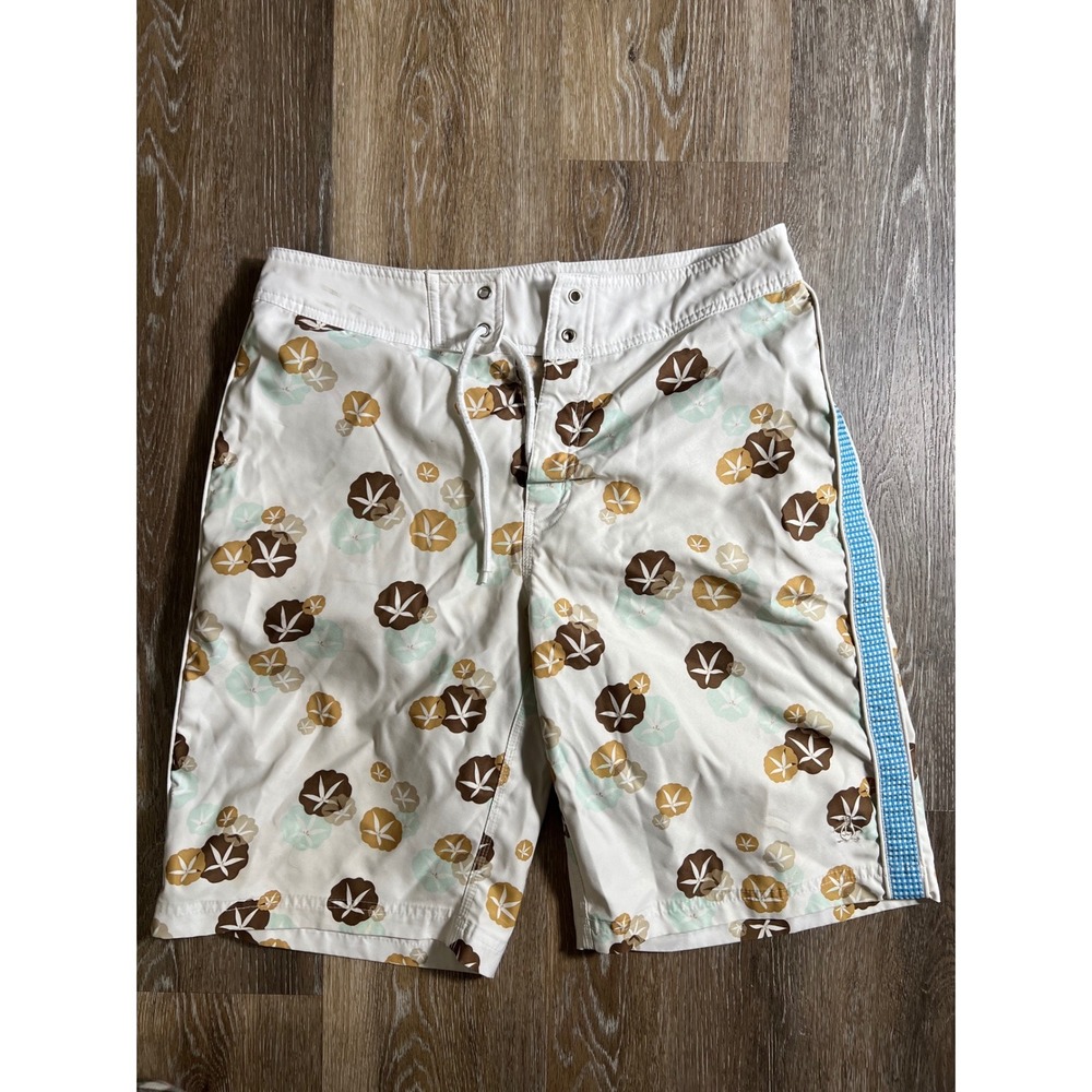Original Penguin Mens Board Shorts White Sand Dollar Print Swim Trunks Size 30‎